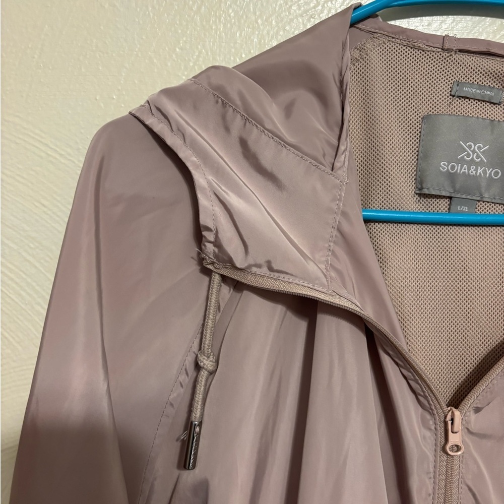 SOIA & KYO Mauve Hooded Windbreaker Jacket Lightweight L/XL - Picture 6 of 8